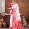Dhiyona GR Women's Red & White Chanderi Cotton Saree For Durga Puja