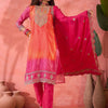 Dhiyona SN Women's Bhandani Printed Round Neck Straight Kurta With Trousers And Dupatta