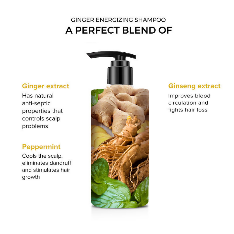 De Fabulous Ginger Energizing Shampoo bottle with vibrant label, featuring natural ginger ingredients and a sleek design.