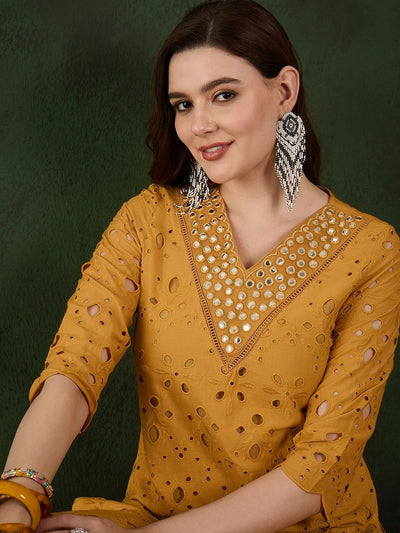 Indyancart SN Women's Embroidered Pure Cotton Kurta & Trousers
