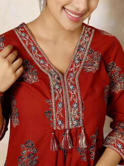 Indyancart SN Women's Ethnic Motifs Printed Pure Cotton Anarkali Kurta with Palazzo & Dupatta