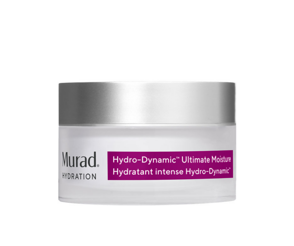 Murad Hydro-Dynamic Ultimate Moisture face moisturizer in a sleek jar, showing its creamy texture and hydrating formula.