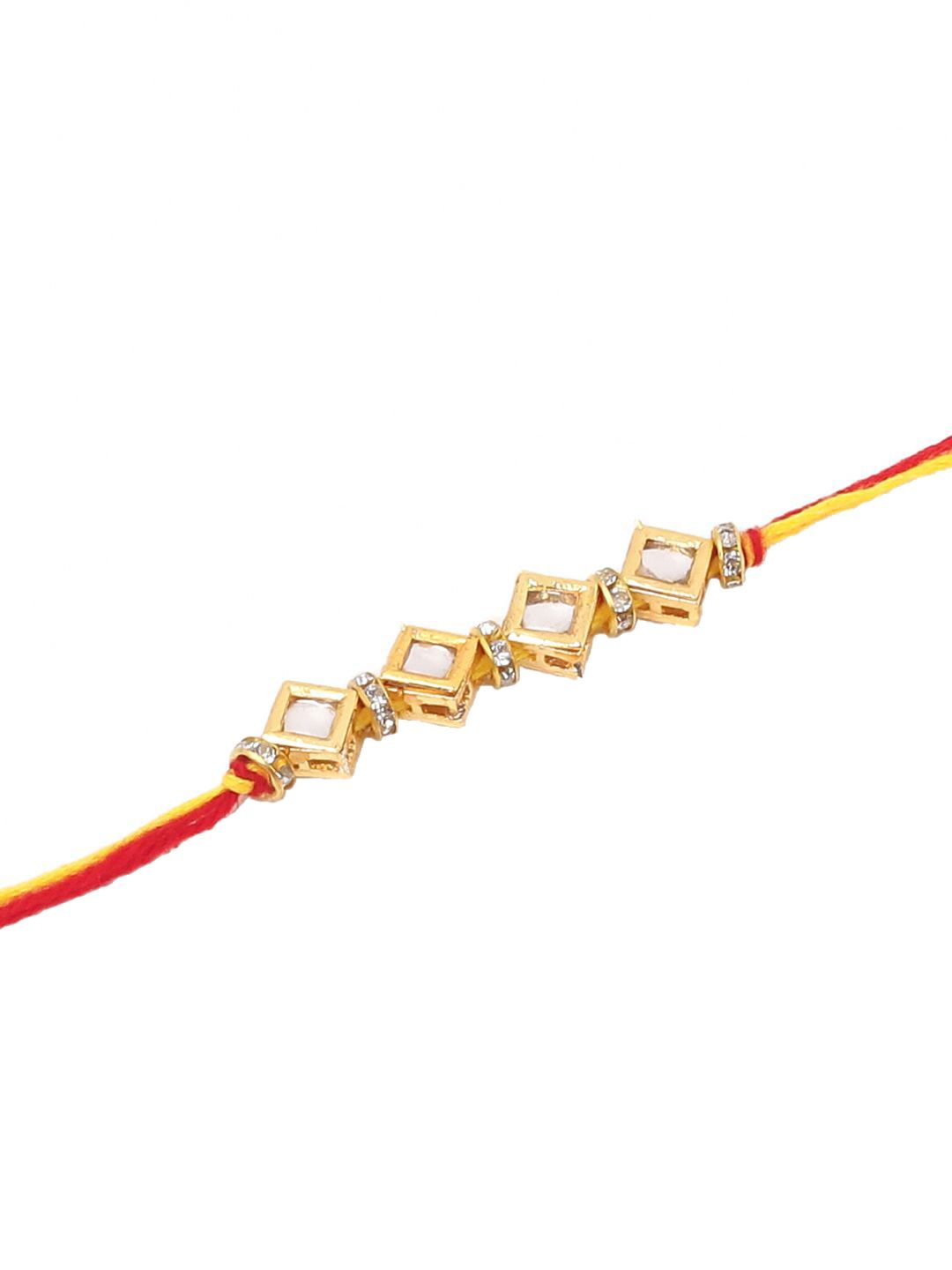Anouk Kundan Studded Bhaiya Bhabhi Rakhis With Roli Chawal Chandan & Mishri