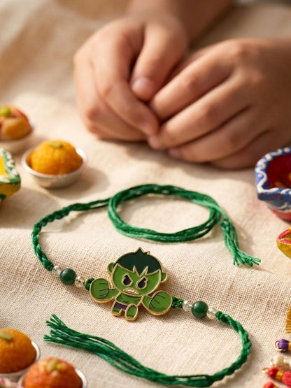 Anouk Kids Hulk Character Artificial Beads Thread Rakhi With Roli Chawal Chandan Mishri