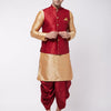 Men's Rose Gold Silk Blend Straight Jacket  Kurta and Dhoti Set