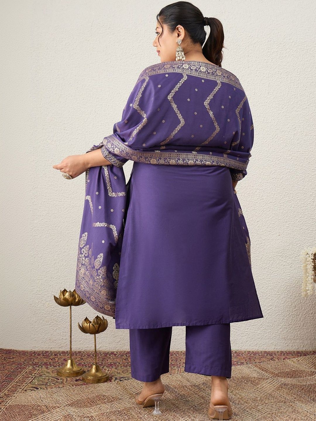 Indyancart Women's Ethnic Motifs Embroidered Regular Kurta with Trousers & With Dupatta