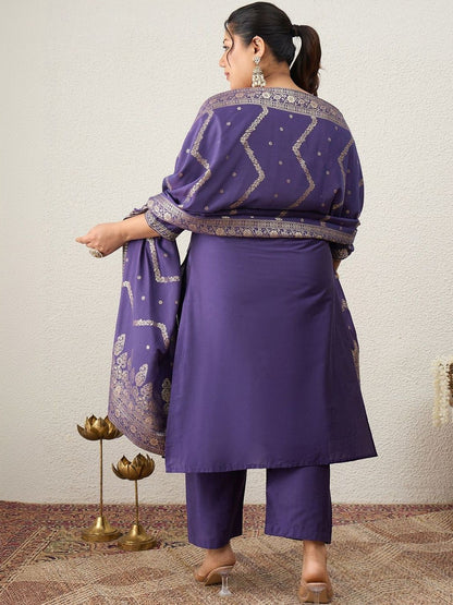 Indyancart Women's Ethnic Motifs Embroidered Regular Kurta with Trousers & With Dupatta
