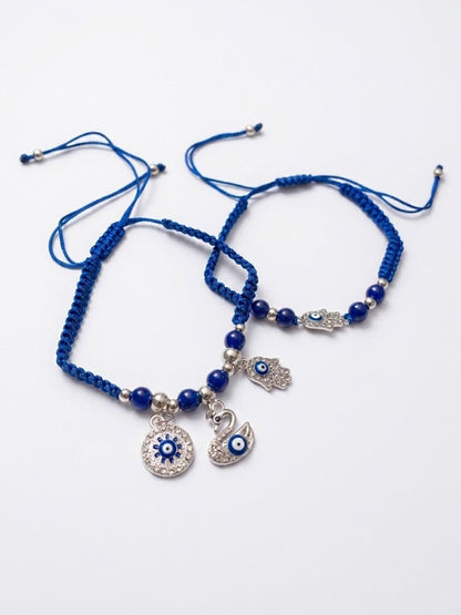 Anouk Set Of 2 Blue & Silver Evil Eye Design Bhaiya Bhabhi Rakhi With Roli Chawal Chandan