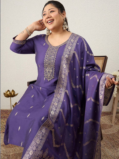 Indyancart Women's Ethnic Motifs Embroidered Regular Kurta with Trousers & With Dupatta