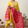 Indyancart Women's Ethnic Motifs Embroidered Regular Kurta with Trousers & With Dupatta