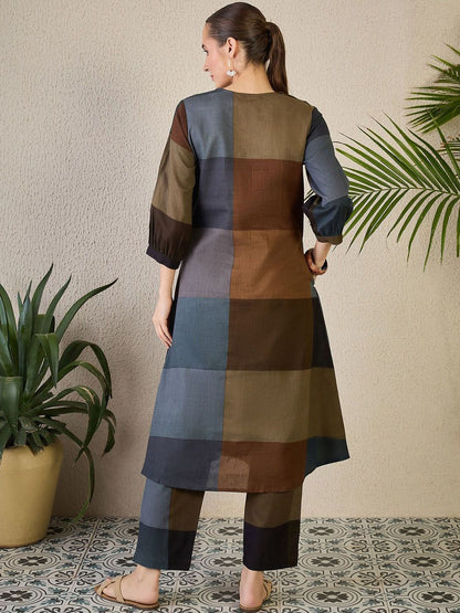 Adults-Women Colourblocked A-Line Kurta with Trousers