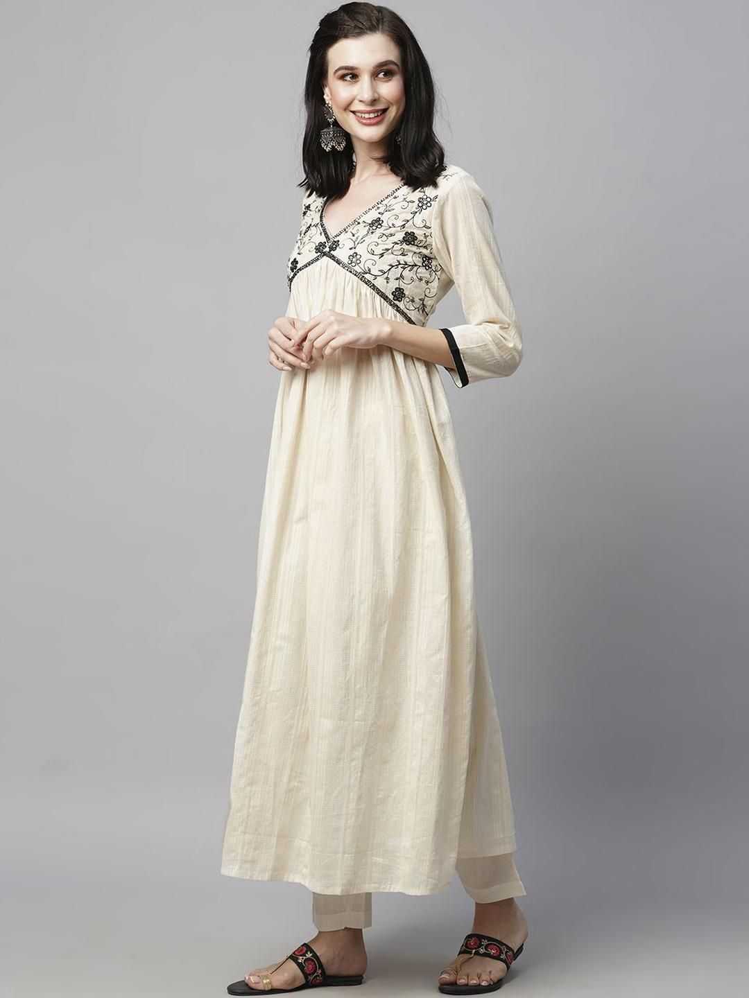 Indyancart SN Women's Woven Design Embroidered Cotton Kurta with Trousers & Dupatta