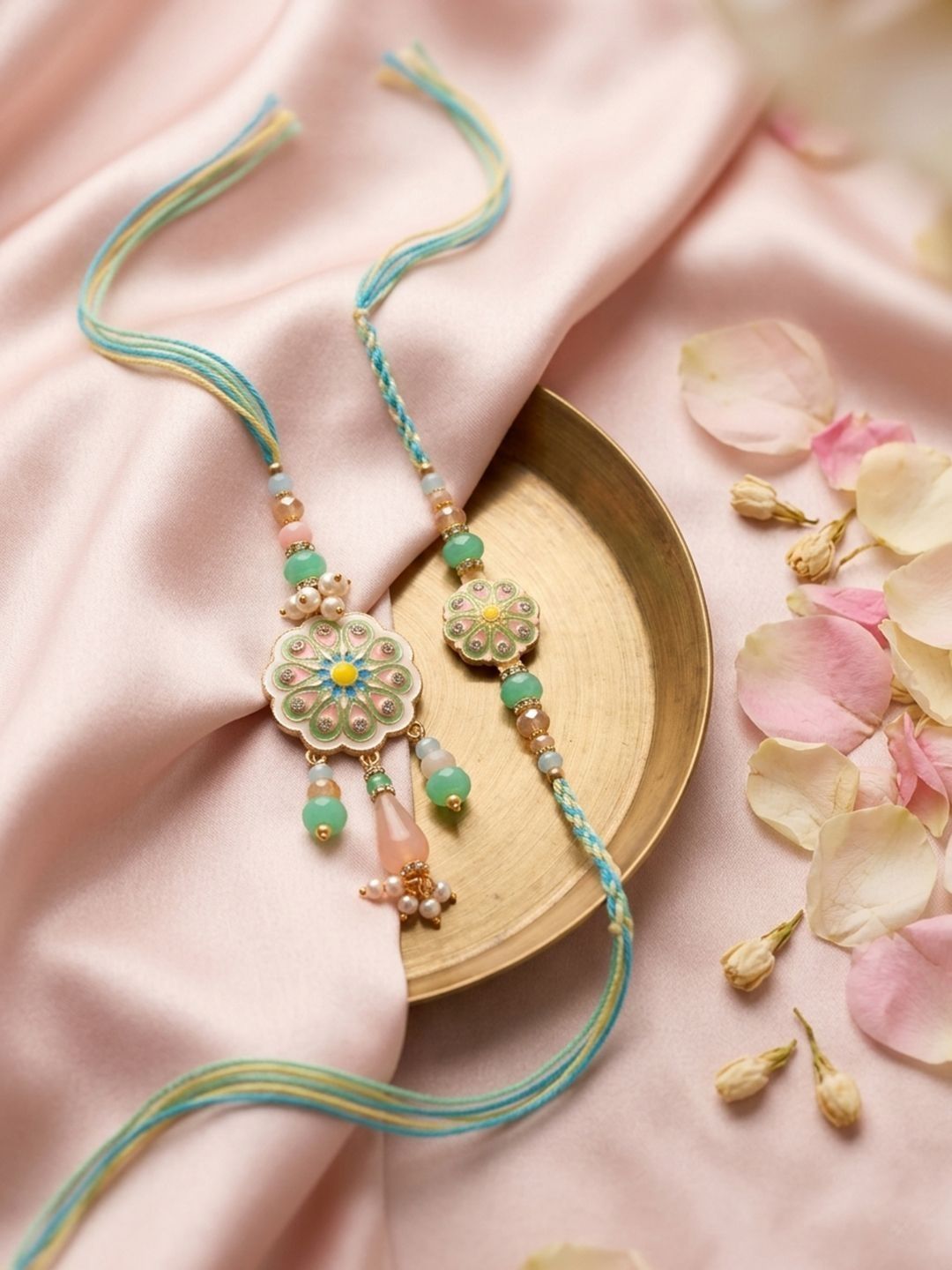 Anouk Set Of 2 Round Artificial Beads Traditional Bhaiya Bhabhi Rakhi With Roli Chawal