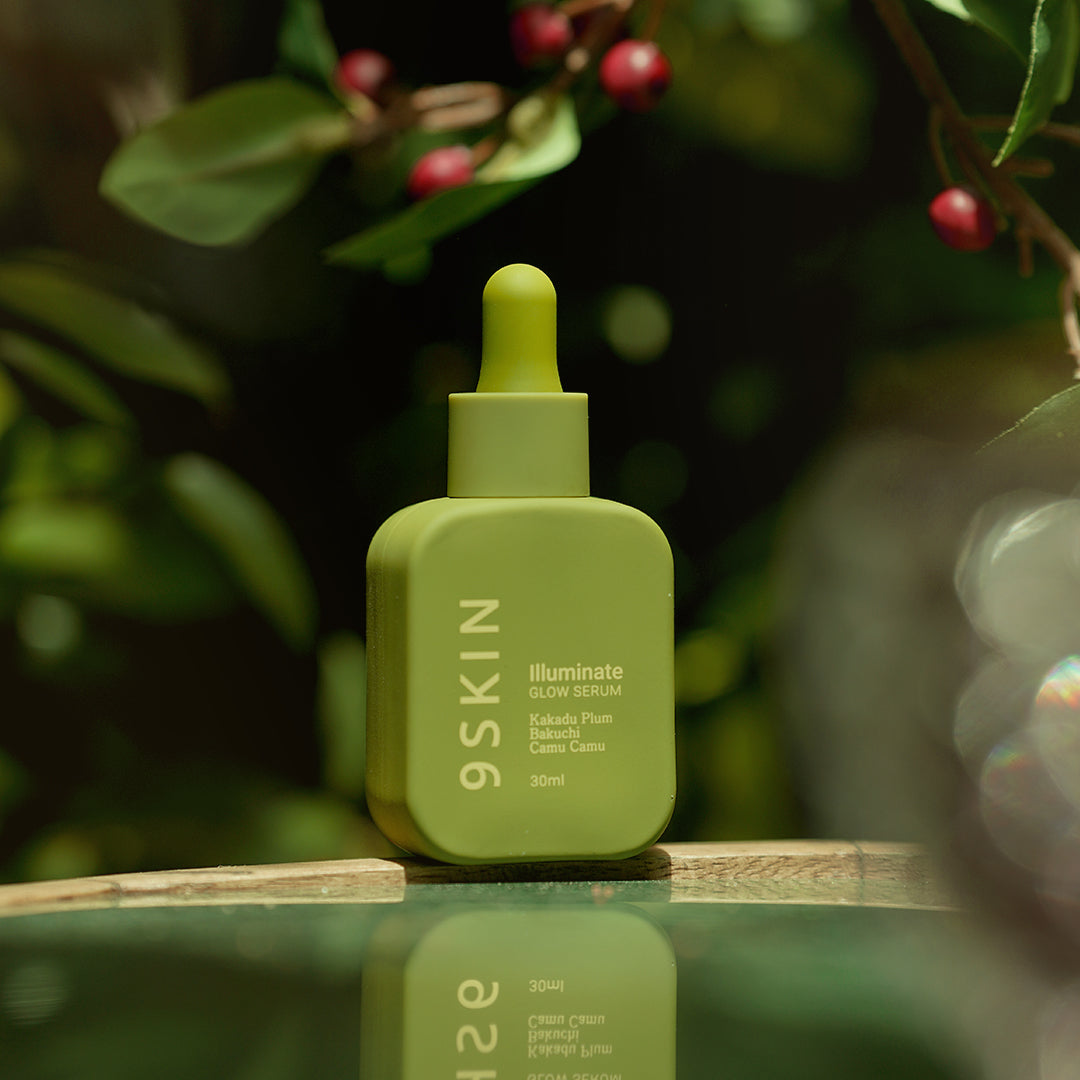 9skin Illuminate Glow Serum bottle with dropper, showcasing luminous packaging for skincare and brightening treatment