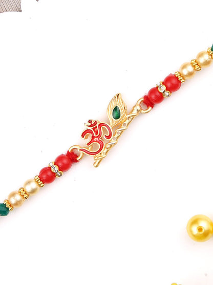 Anouk Divine Om & Flute Thread Rakhi With Roli Chawal & Greetings Card