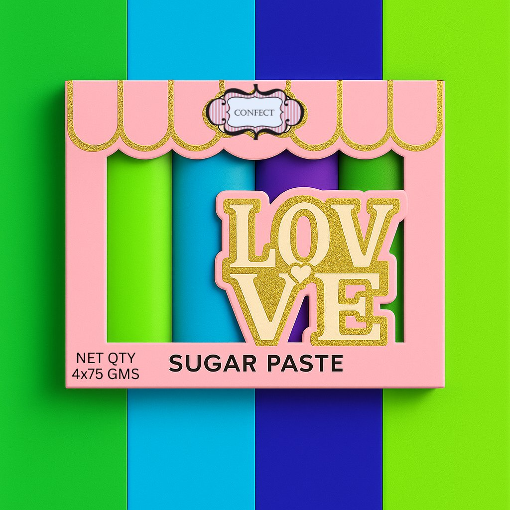 Confect Multipack of Neon Green, Electric Blue, Electric Purple and Lime Green Sugarpaste 03