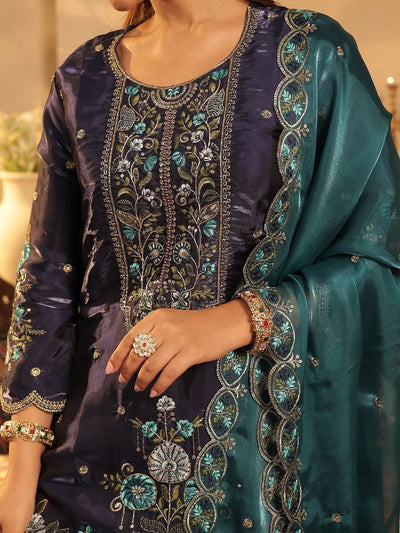 Indyancart IE Women Ethnic Motifs Embroidered Kurta with Palazzos & Dupatta