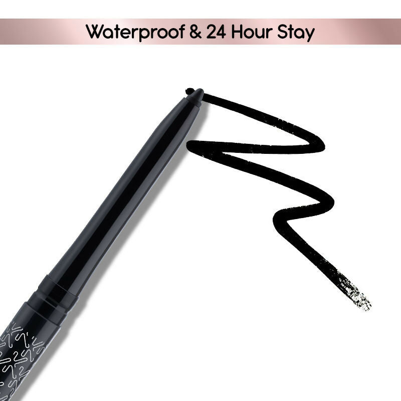 Kay Beauty Waterproof Kajal in Spade Black, 24-hour long-lasting black eyeliner pencil with smooth application.