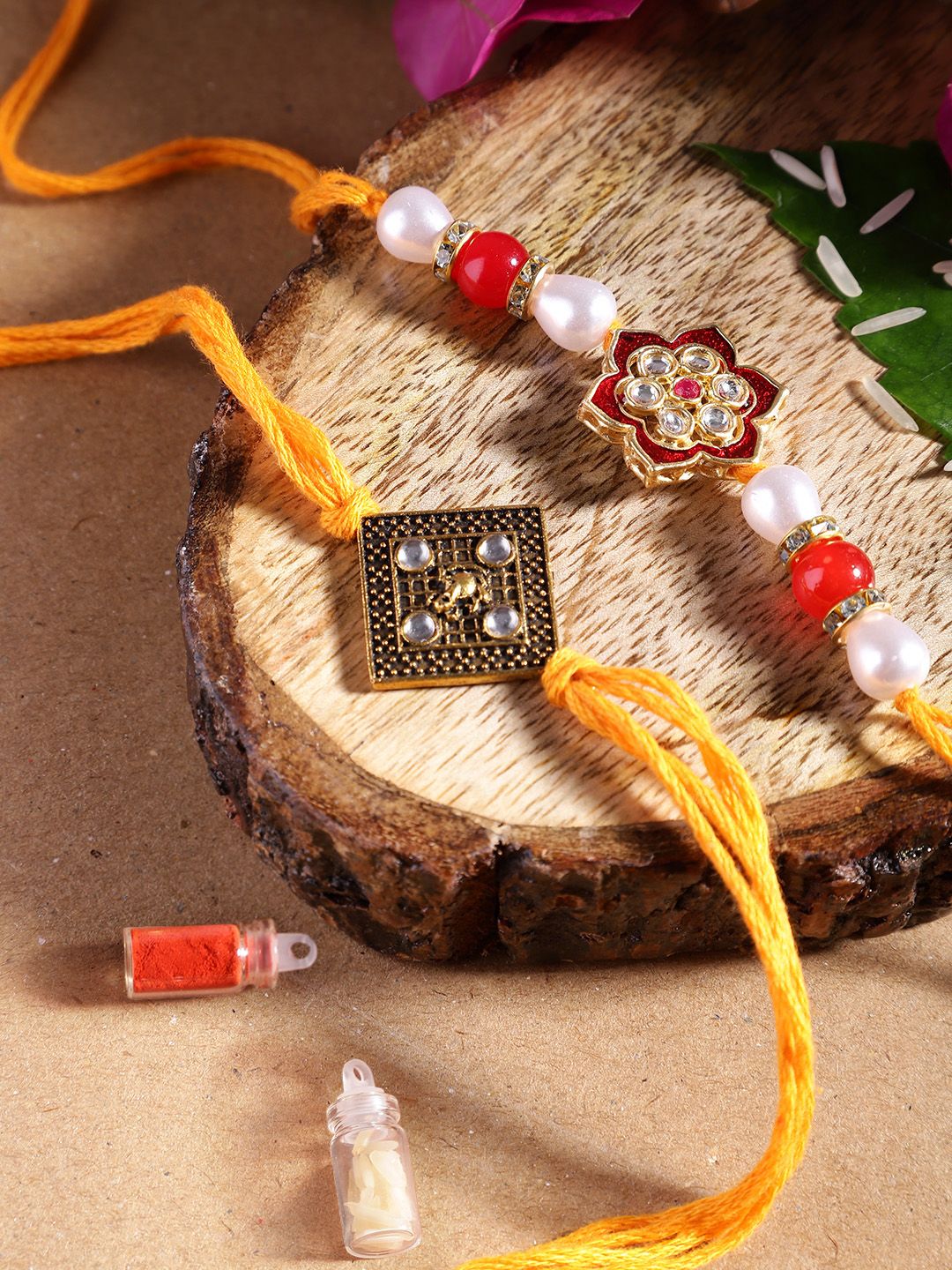 Anouk Unisex Set of 2 Beaded Bhai Bhabhi Rakhis With Roli & Chawal