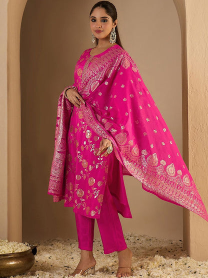 Floral Printed Straight Kurta With Trousers & Dupatta