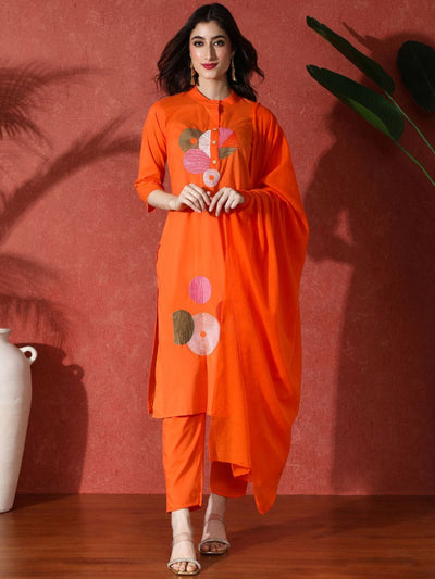 Indyancart SN Women's Embroidered Pure Cotton Straight Kurta & Trousers With Dupatta