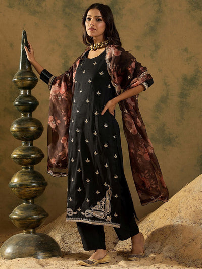 Dhiyona IE Ethnic Motifs Embroidered Kurta with Trousers & Dupatta