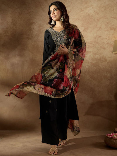 Indyancart IE Women Ethnic Motifs Embroidered Regular Kurta with Trousers & With Dupatta