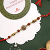 Dhiyona Stones Studded & Rudhraksh Beaded Rakhi With Roli Chawal & Greeting Card