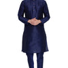 Men's Dark Blue Silk Blend Straight Kurta Pyjama Set