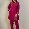 Indyancart IE Floral Embroidered Shirt Collar Thread Work Pure Cotton Kurta With Trousers