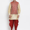 Men's Rose Gold Silk Blend Straight Jacket  Kurta and Dhoti Set