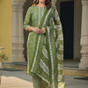 Indyancart IE Women Ethnic Motifs Printed Regular Thread Work Pure Cotton Kurta with Trousers & With Dupatta