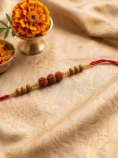 Anouk Religious Rudraksh & Red Thread Rakhi With Roli Chawal Chandan Mishri