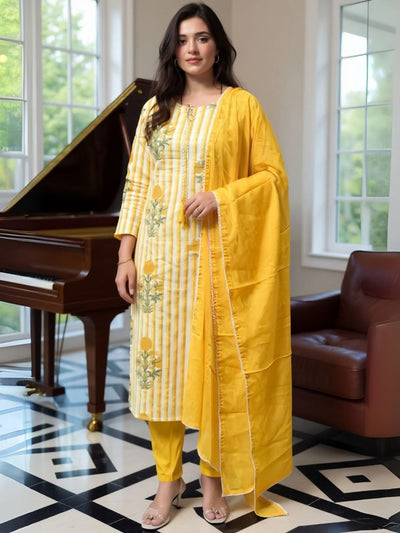 Indyancart IE Women Floral Printed Pure Cotton Kurta with Trousers & Dupatta