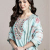 Dhiyona IE Women Floral Embroidered Regular Thread Work Linen Kurta with Trousers & With Dupatta