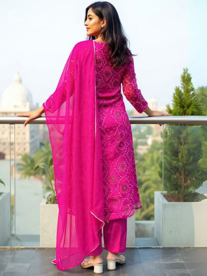Women Ethnic Motifs Embroidered Kurta with Trouser & Dupatta