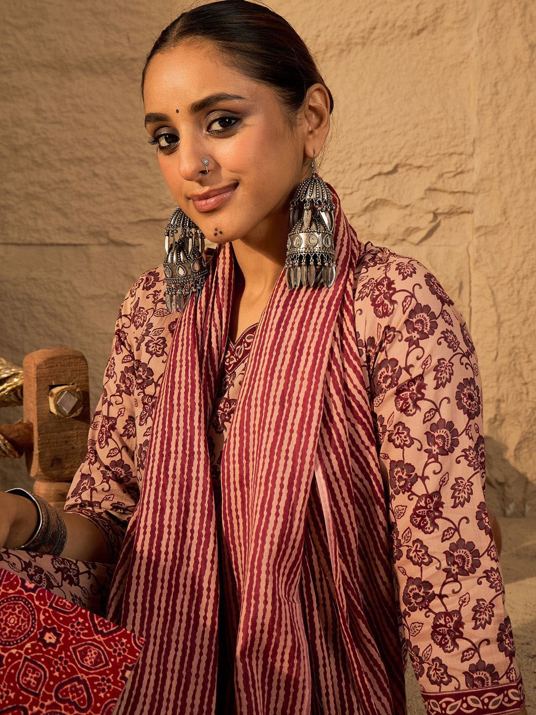 Women Floral Print Regular Pure Cotton Kurta with Trousers & With Dupatta