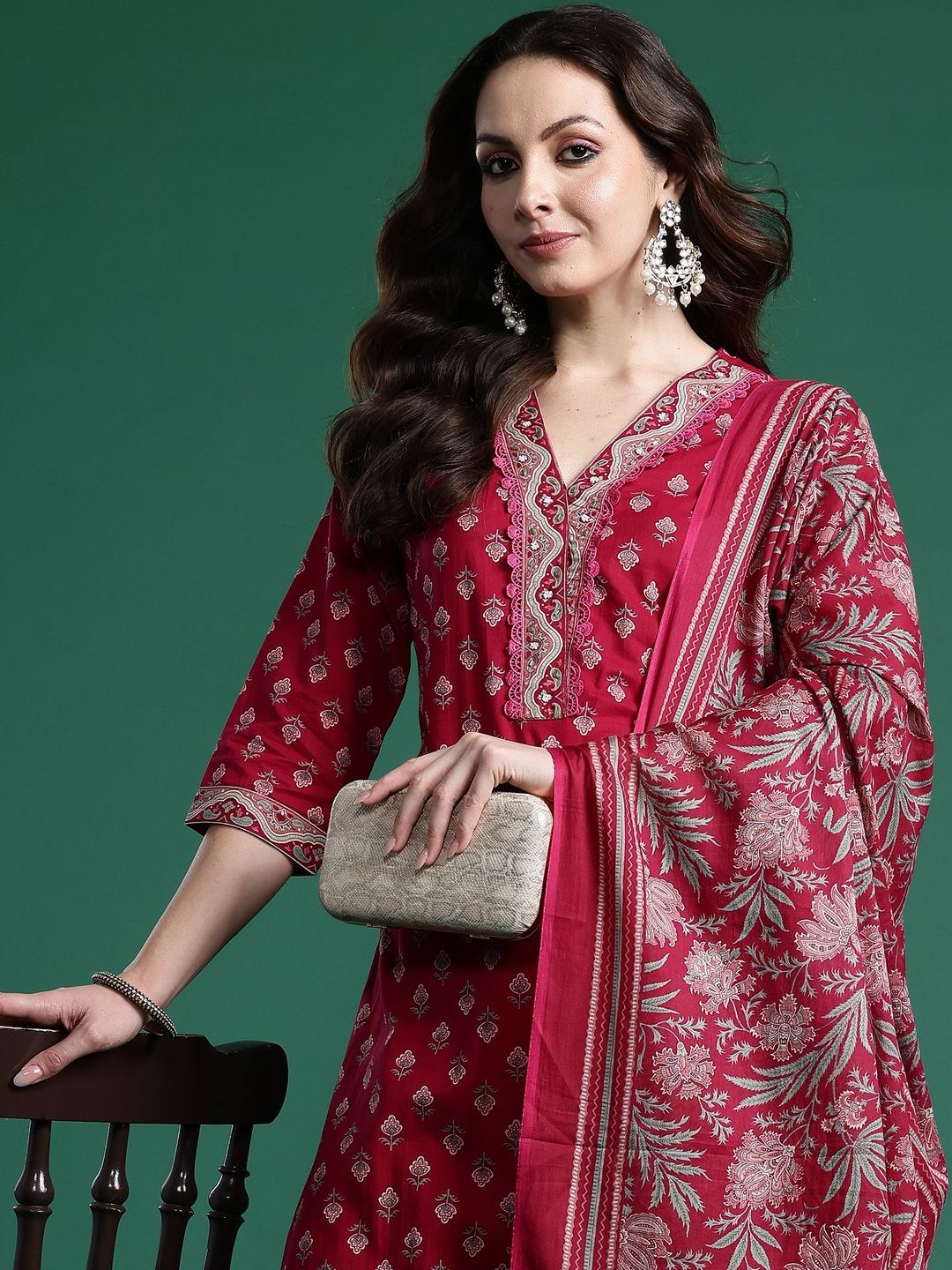 Women Ethnic Motifs Printed Pure Cotton Kurta with Patiala & With Dupatta