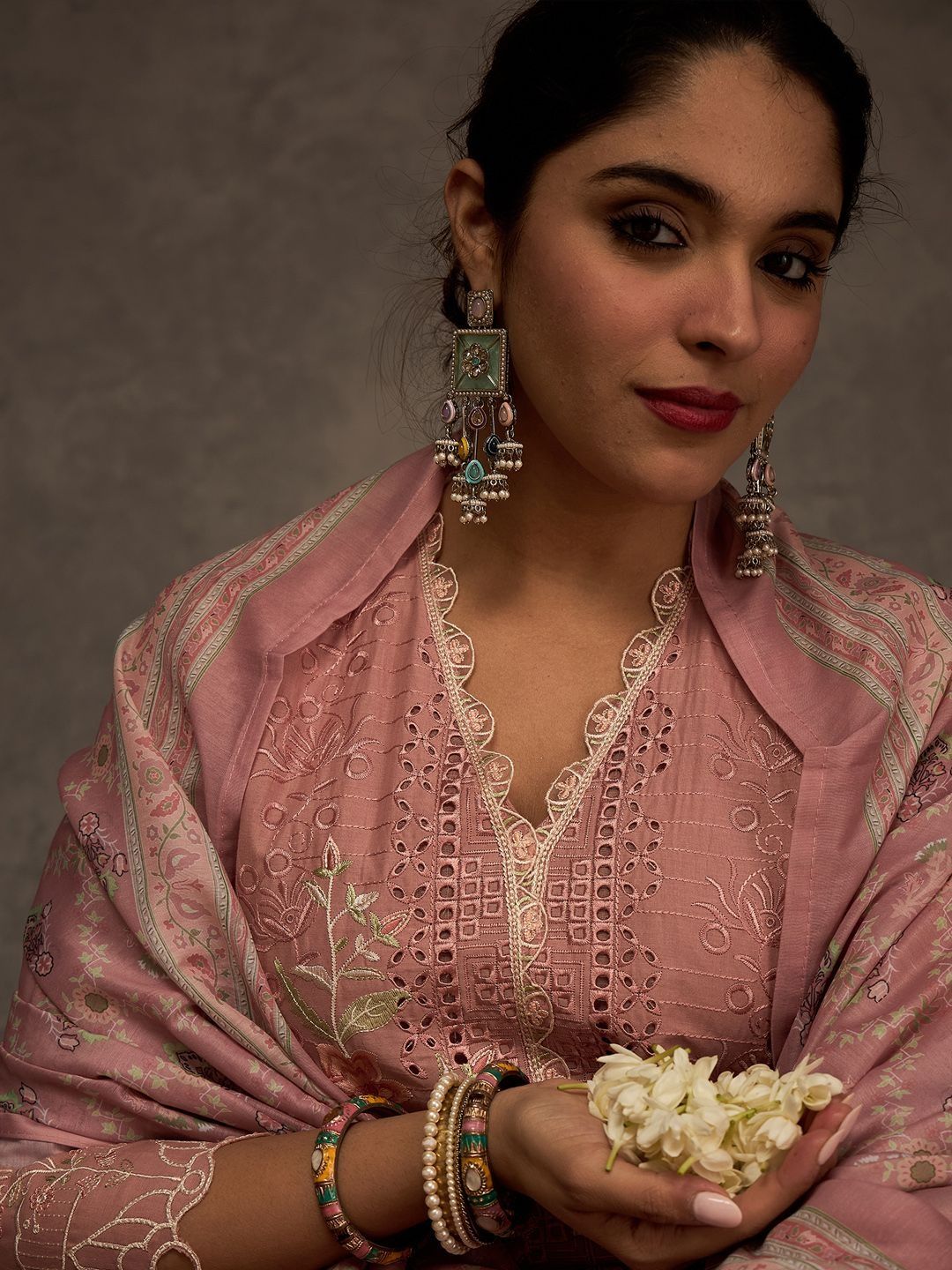 Women Ethnic Motifs Embroidered Cotton Kurta with Trousers & Dupatta