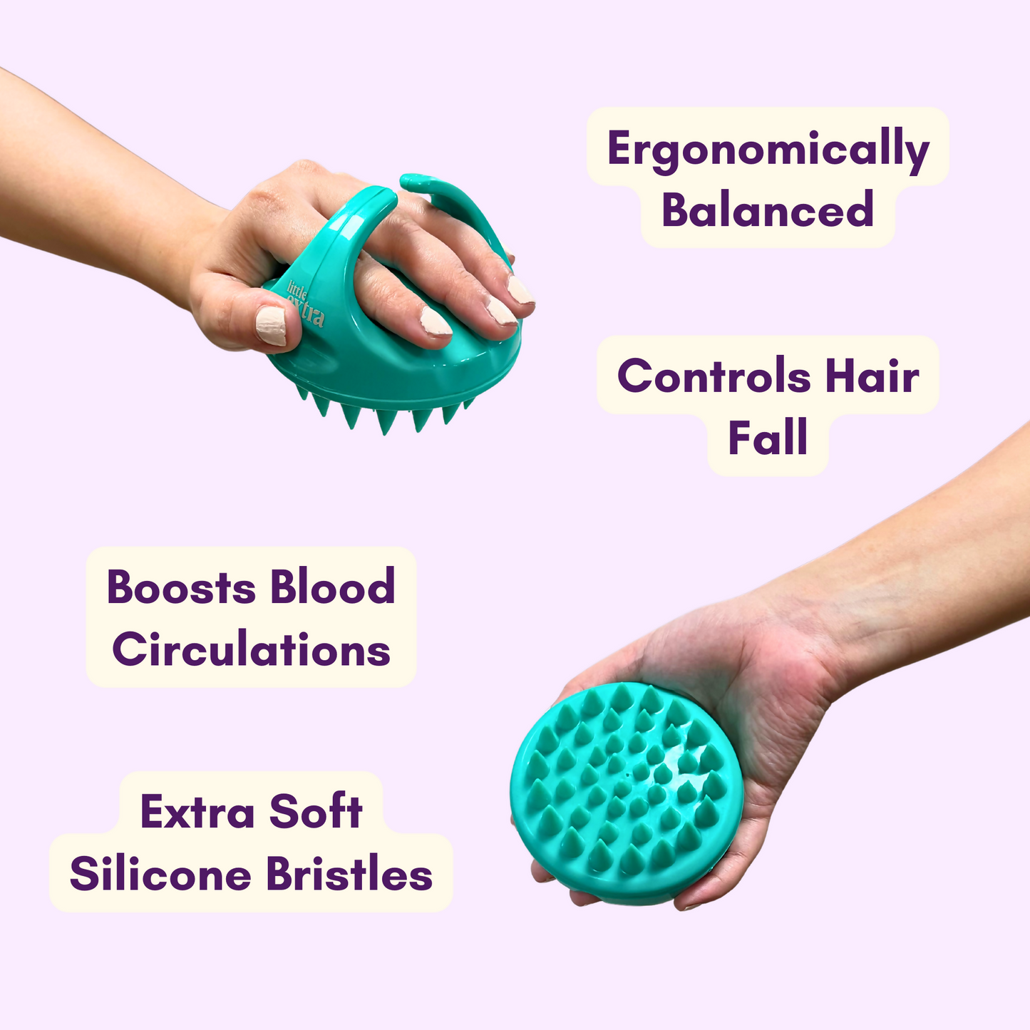 Little Extra Hair Scalp Massager comb with multiple flexible teeth for gentle scalp massage and hair stimulation.