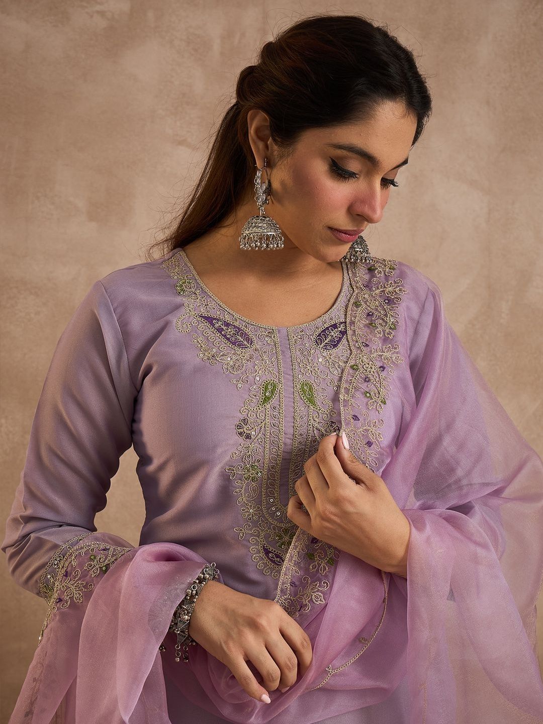 Women Ethnic Motifs Embroidered Regular Liva Kurta with Trousers & Dupatta
