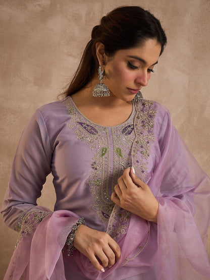 Women Ethnic Motifs Embroidered Regular Liva Kurta with Trousers & Dupatta