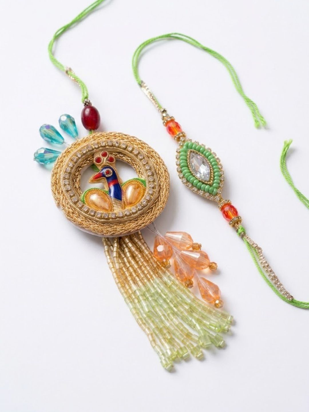 Anouk Set Of 2 Artificial Stones Designer Bhaiya Bhabhi Rakhi With Roli Chawal Chandan