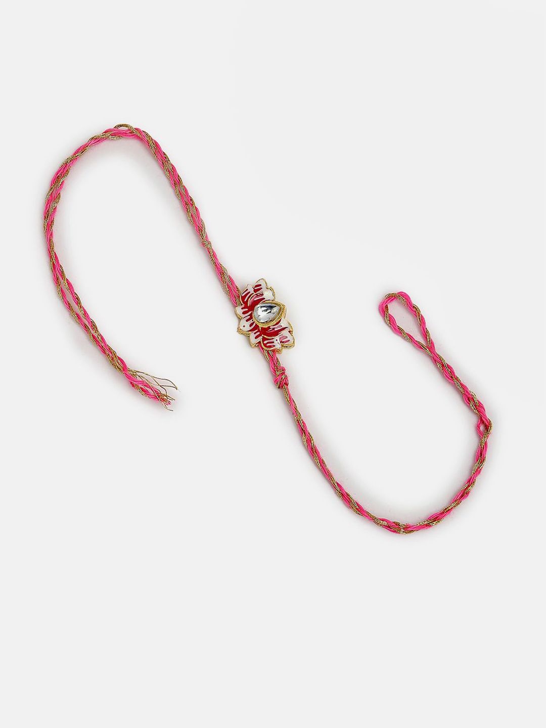 Anouk Unisex Set Of 2 Pink Lotus Shape Kundan-Studded & Beaded Wraparound Rakhi Set
