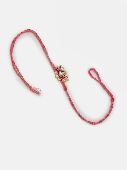 Anouk Unisex Set Of 2 Pink Lotus Shape Kundan-Studded & Beaded Wraparound Rakhi Set