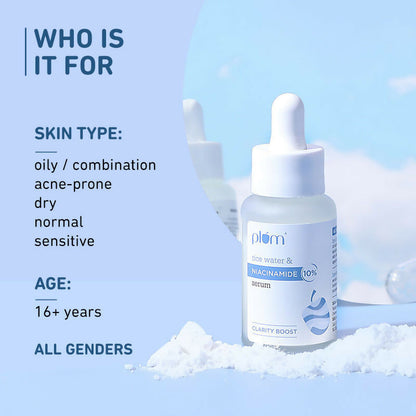 Plum brightening face serum with niacinamide and rice water, designed to fade blemishes and dark spots on the skin.