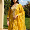 Dhiyona IE Women Ethnic Motifs Embroidered Regular Kurta with Trousers & Dupatta