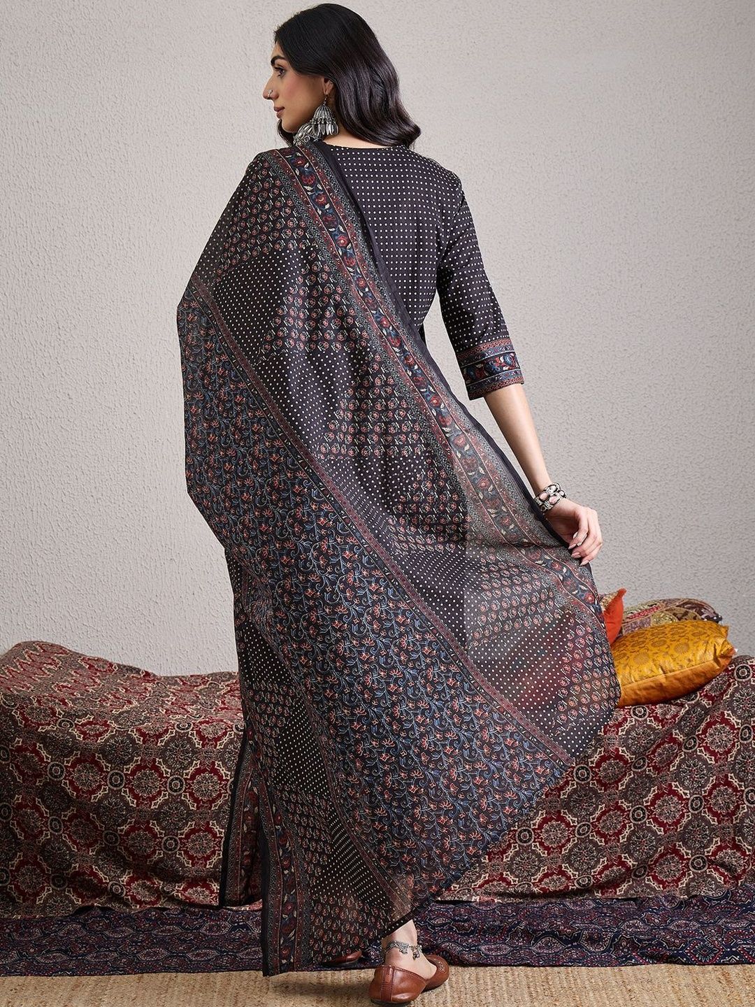 Women Ethnic Motifs Printed Regular Pure Cotton Kurta with Trousers & With Dupatta