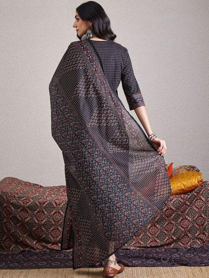 Women Ethnic Motifs Printed Regular Pure Cotton Kurta with Trousers & With Dupatta