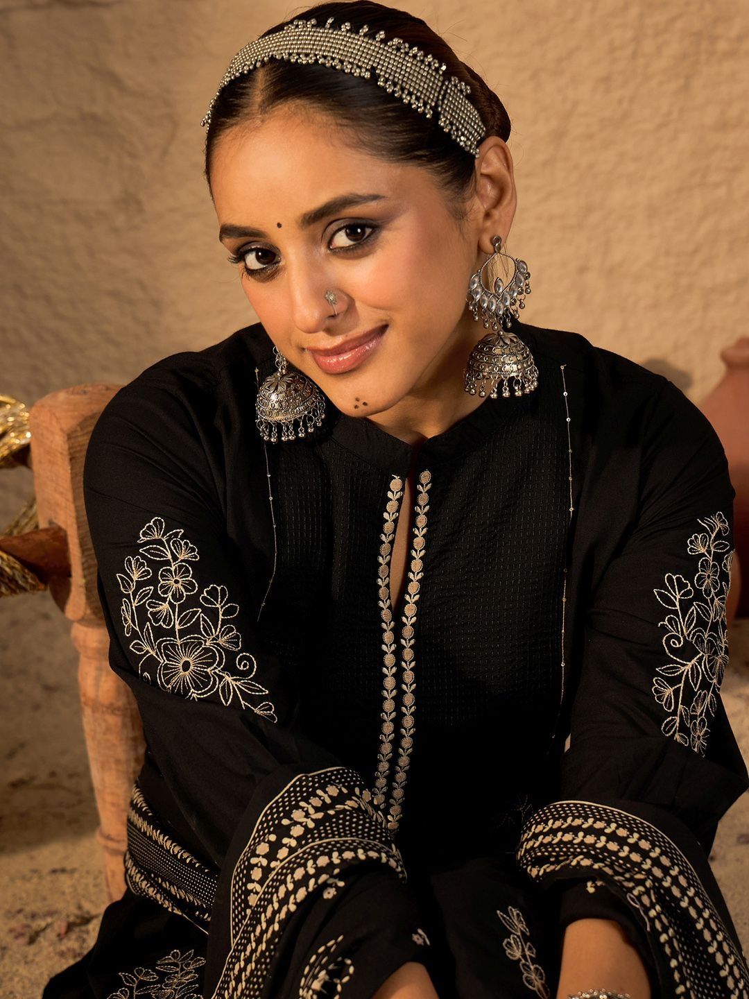 Women Ethnic Motifs Embroidered Cotton Kurta with Trousers & Dupatta